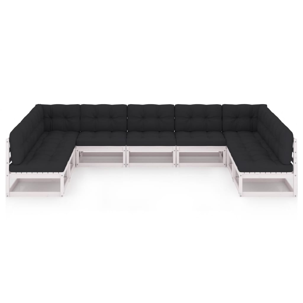 9-tlg. Garten-Lounge-Set mit Kissen Weiss Kiefer Massivholz